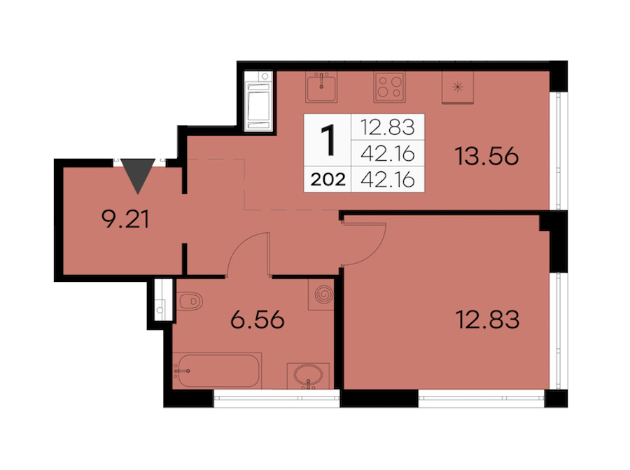 1-комнатная квартира 42.16 м², 16/19 эт., ЖК «GloraX Aura Vasileostrovsky»